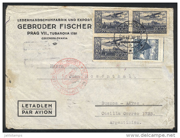 Airmail Cover Sent From Praha To Argentina On 21/JUN/1938, By Germany DLH, With Large Postage Of 62.50K., Fine... - Sonstige & Ohne Zuordnung