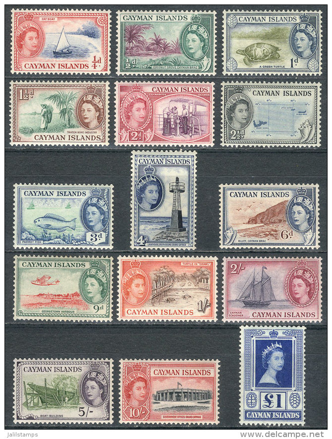 Sc.135/149, 1953/9 Fish, Turtles, Ships, Lighthouses And Other Topics, Compl. Set Of 15 Values, Mint Lightly... - Kaimaninseln