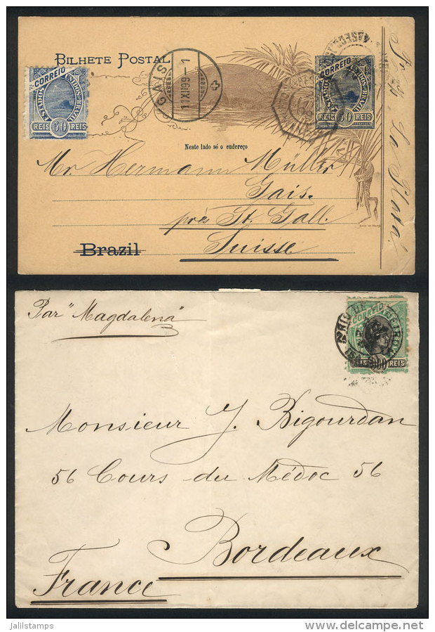 Postal Card And Cover Sent To Switzerland And France In 1899 And 1901, Very Nice! - Autres & Non Classés