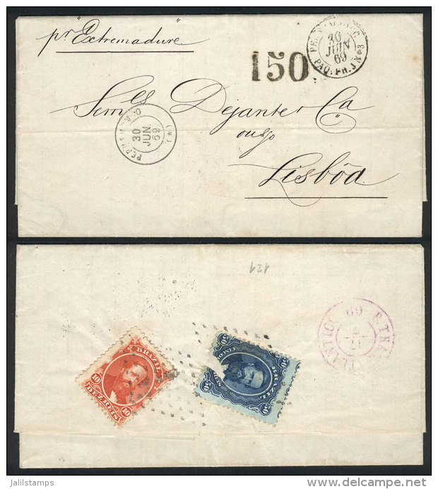 Entire Letter Dated Pernambuco 28/JUN/1869 And Sent To Lisboa By French Mail, Franked On Back With 60Rs. (one Stamp... - Autres & Non Classés