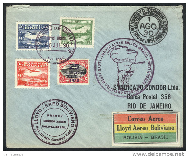 30/JUL/1930: First Bolivia - Brazil Airmail, Cover Of VF Quality! - Bolivie