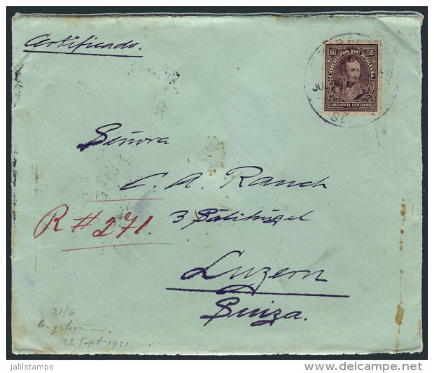 Registered Cover Franked By Sc.108 (Sucre 50c. Violet) ALONE, Sent From Beni To Switzerland On 30/JUL/1901, VF... - Bolivie