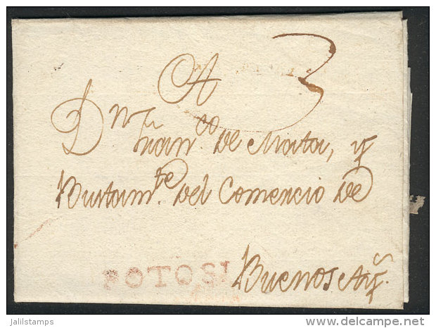 26/MAR/1894 POTOSI - Buenos Aires: Entire Letter Of Excellent Quality, With Straightline POTOSI Mark In Red And "3"... - Bolivie