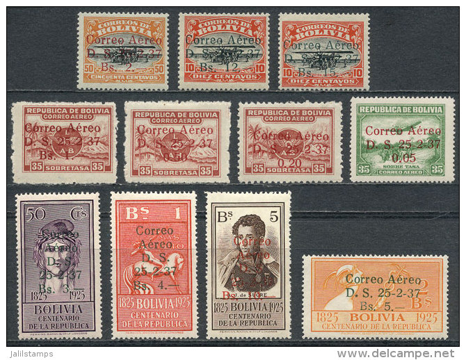 Sc.C52/C62, 1937 Cmpl. Set Of 11 Overprinted Values, Mint Very Lightly Hinged, Excellent Quality, Catalog Value... - Bolivie