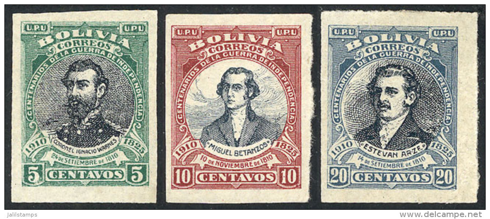 Sc.92/94, 1910 Complete Set Of 3 Values With Variety: IMPERFORATE, Mint No Gum, VF Quality! - Bolivien