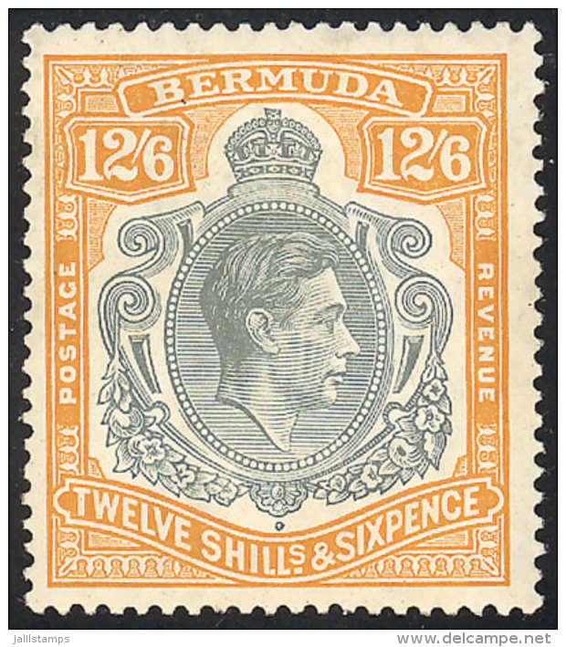 Sc.127a, 1938 George VI 12/6S. Orange And Gray, Perf 14, Mint Very Lightly Hinged, Dark Gum, Fine Quality, Catalog... - Bermuda