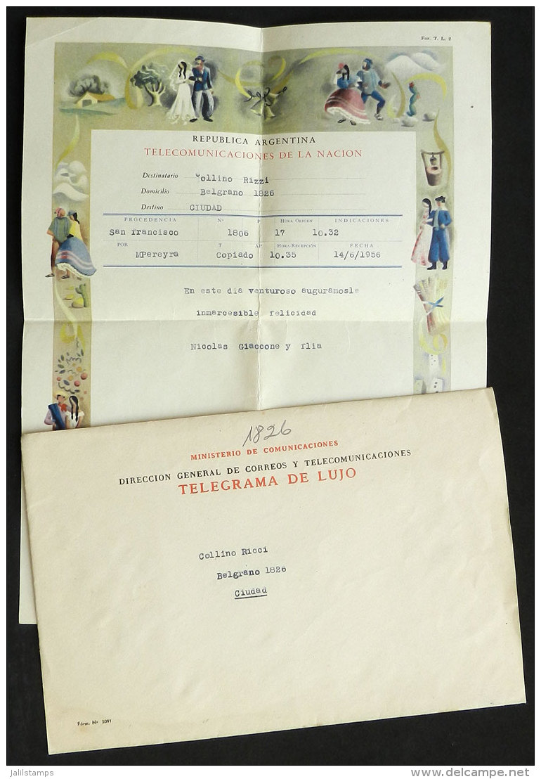 Deluxe Telegram (in Its Original Envelope) Used In Buenos Aires On 14/JUN/1956, Excellent! - Sonstige & Ohne Zuordnung