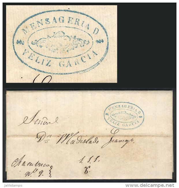 Entire Letter Dated TRES NARANJOS 28/FE/1859, Sent To Buenos Aires, With A Very Nice Blue Rococo Mark Of STAGECOACH... - Autres & Non Classés