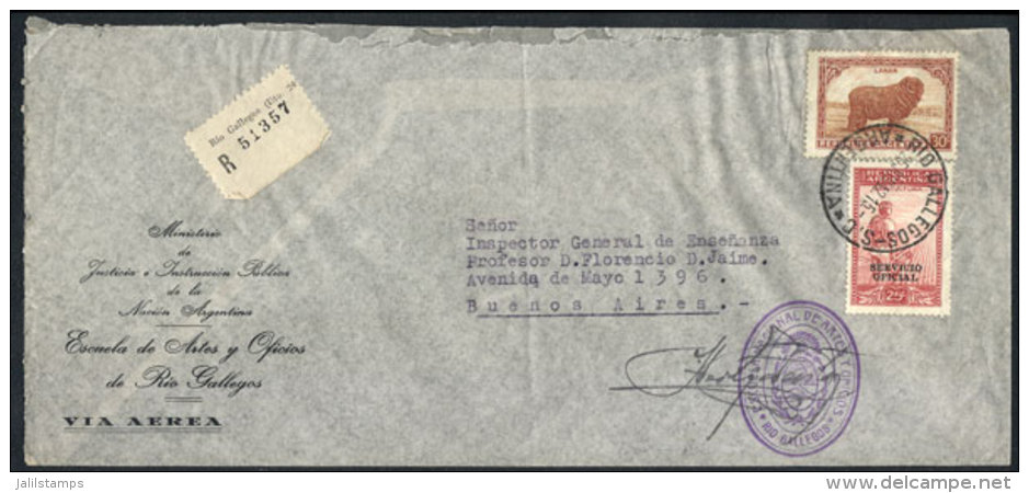 Cover Sent From Río Gallegos To Buenos Aires On 25/JUN/1942, Franked With An Official Stamp Of 25c. Plowman... - Service