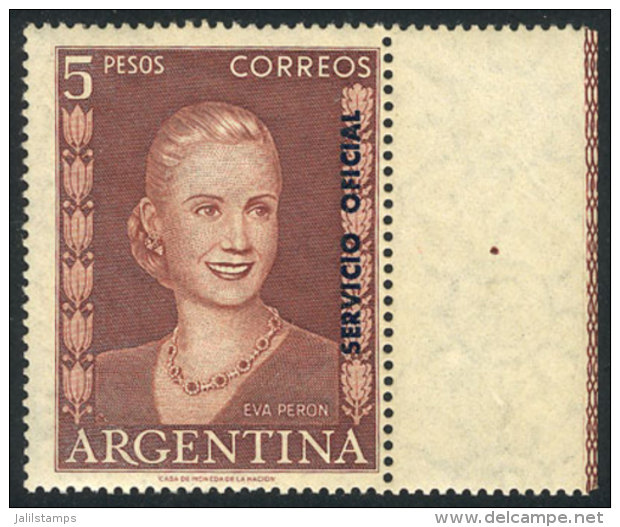 GJ.700, 5P. Eva Perón, Printed On YELLOWISH OILY PAPER, Very Rare, VF Quality! - Service