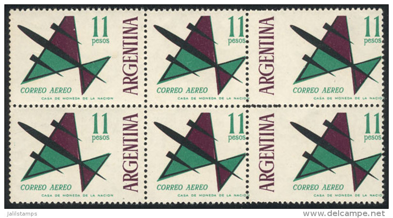 GJ.1254a, 1963 Airplane $11, Block Of 6, 2 Without 'ARGENTINA', And Another 2 With The Inscription At Left,... - Poste Aérienne