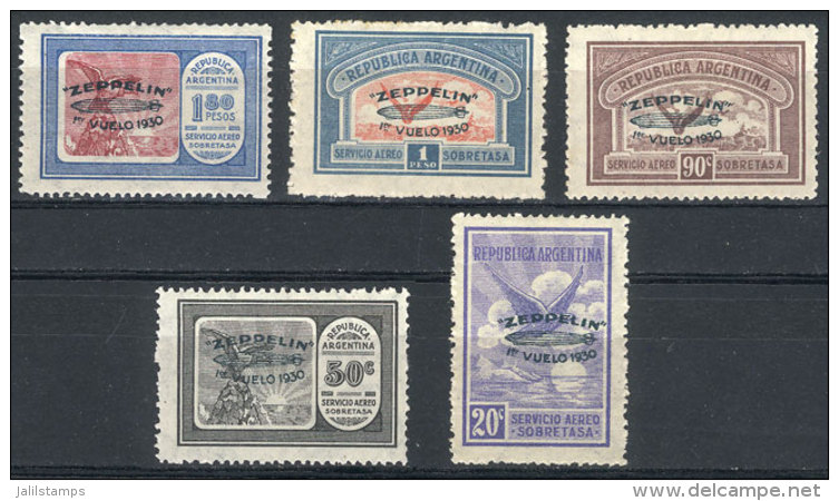 GJ.665/669, 1930 Zeppelin With GREEN Overprint, Complete Set Of 5 Mint Value, VF Quality, Catalog Value US$700. - Luftpost