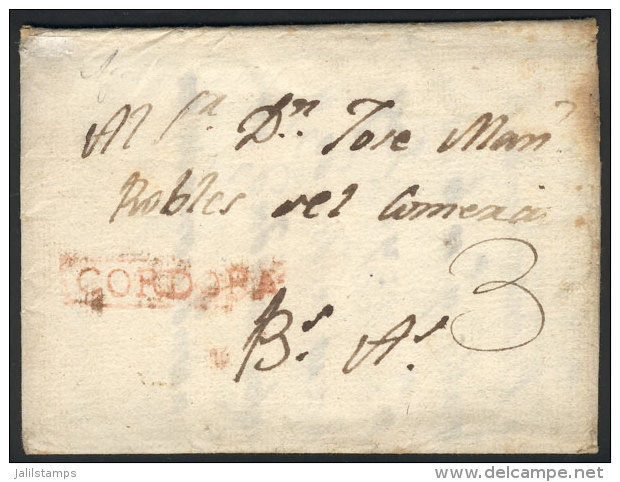 Folded Cover With Letter Included, Sent From CÓRDOBA To Buenos Aires On 16/AU/1817, Red Straightline... - Autres & Non Classés