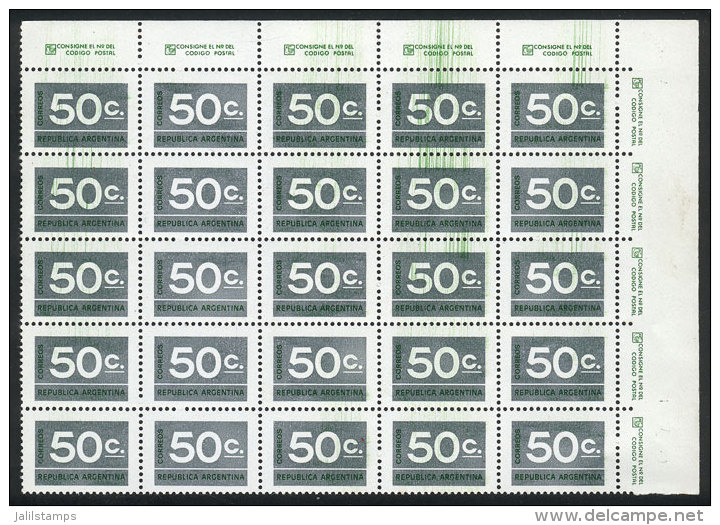 GJ.1720, Block Of 25 With Variety: Multiple Vertical Green Lines, VF Quality! - Autres & Non Classés