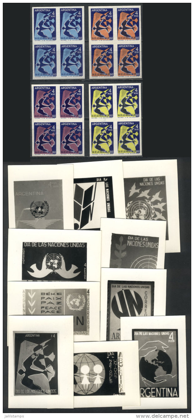GJ.1286P, 1964 UNO Day, IMPERFORFATE BLOCK OF 4 + 3 Imperforate Blocks In Different Colors (PROOFS) + 10... - Autres & Non Classés