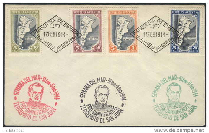 GJ.912/915, 1944 San Juan Earthquake, The Set On Cover With First Day Postmark, VF Quality! - Autres & Non Classés