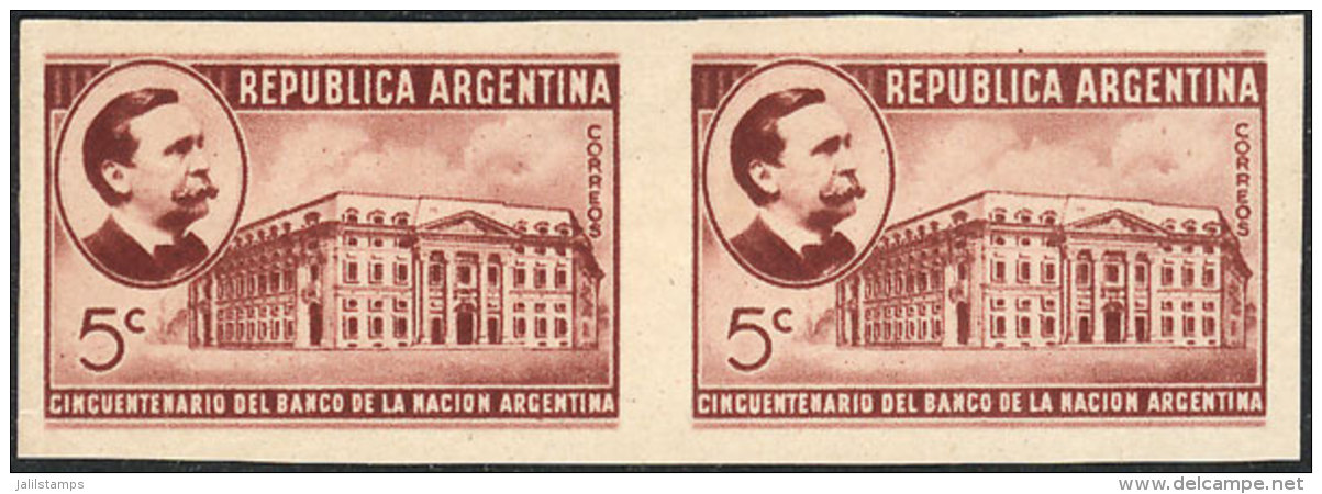 GJ.853, Banco De La Nación 50th Anniv., PROOF In The Adopted Color, Imperforate Pair Printed On Glazed... - Autres & Non Classés