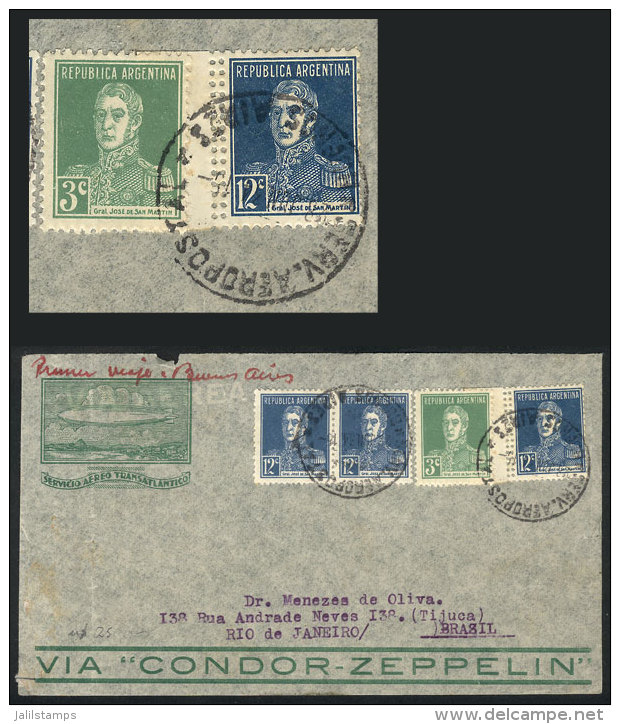 GJ.601, 1924 12c. San Martín WITH DOUBLE PERFORATION At Left (on The Sheet Margin) + Other Values, Franking... - Autres & Non Classés