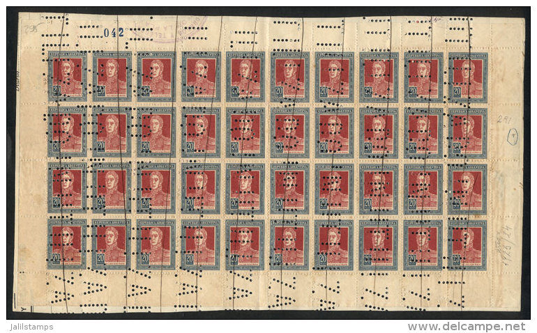 GJ.593O, Complete Sheet Of 40 Stamps With Invalidating Perforations 'INUTILIZADO' And Pen Cancel (used For Bulk... - Autres & Non Classés