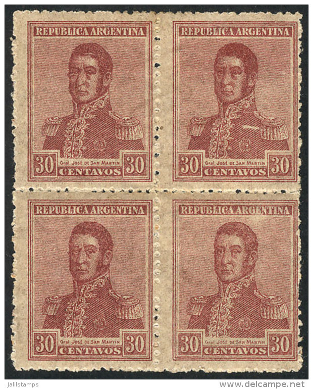 GJ.492, 1918 30c. San Martín With Wheatley Bond Watermark IN THE 4 STAMPS, Excellent Quality, Very Rare... - Autres & Non Classés