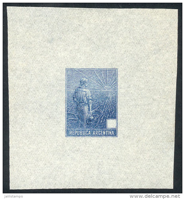 GJ.318, 1911 Plowman, DIE PROOF In Blue, Denomination Box Empty, Printed On Very Thin Paper (Indian), VF! - Autres & Non Classés