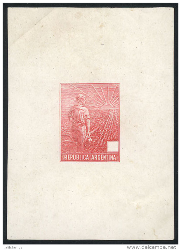 GJ.317, 1911 Plowman, DIE PROOF In Red, Denomination Box Empty, Printed On Thick Paper With Glazed Front, VF! - Autres & Non Classés