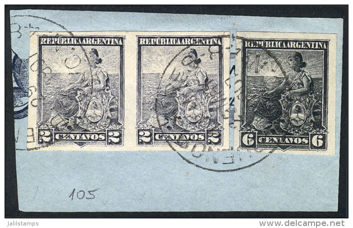 GJ.219P + 223P, Seated Liberty, Fragment Of Cover Franked With IMPERFORATE PAIR Of 2c. + IMPERFORATE Single Of 6c.,... - Sonstige & Ohne Zuordnung