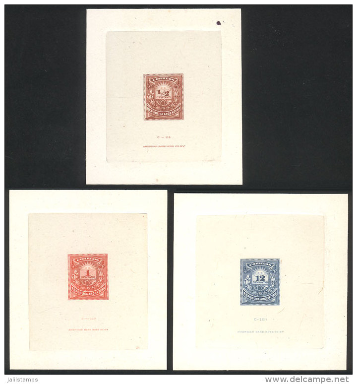 GJ.77/79, 1884 Little Envelopes, Cmpl. Set Of 3 Values, DIE PROOFS In The Issued Colors, Printed On Cards,... - Autres & Non Classés