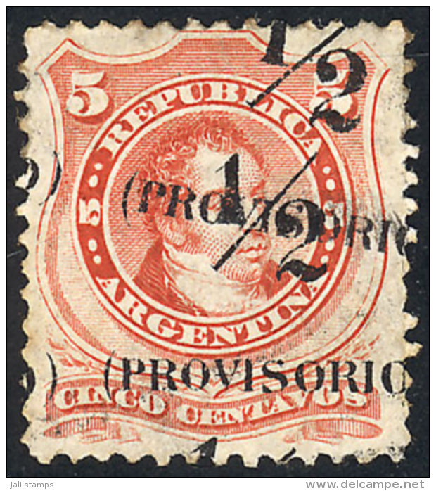 GJ.59h, 1882 Provisional Of &frac12;c. On 5c., With Variety: DOUBLE Overprint, ONE DIAGONAL And With Offset... - Autres & Non Classés