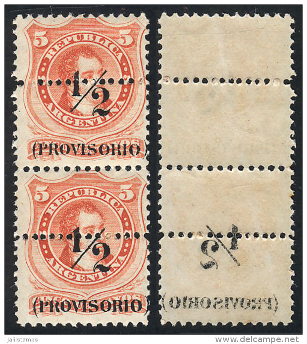 GJ.57, Pair With Variety: Offset Impression Of The Overprint On Back, Only On The Lower Stamp, VF And Rare! - Autres & Non Classés