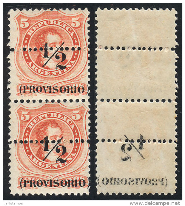 GJ.57, Pair With Variety: Offset Impression Of The Overprint On Back, Only On The Lower Stamp, VF And Rare! - Sonstige & Ohne Zuordnung