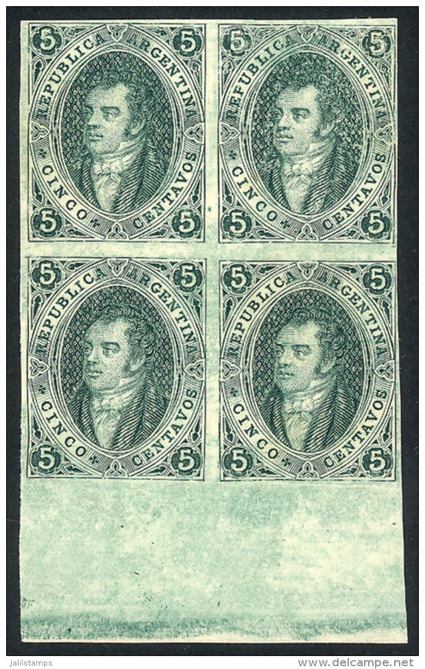 Official Reprint Made By Cia. Sudamericana De Billetes De Banco In 1888, Block Of 4 In Green, With Lower Sheet... - Autres & Non Classés