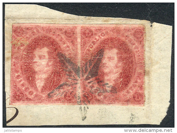 GJ.34, 8th Printing, Pair On Fragment With Mute "star" Cancel Of Córdoba, Minor Defects, Very Good Appeal,... - Oblitérés