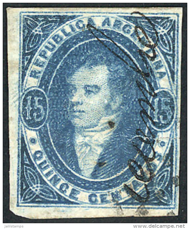 GJ.31, 15c. Blue Of The 6th ADDITIONAL PRINTING, Beautiful Used Example Of 4 Margins, With Dotted Cancel And Pen... - Oblitérés
