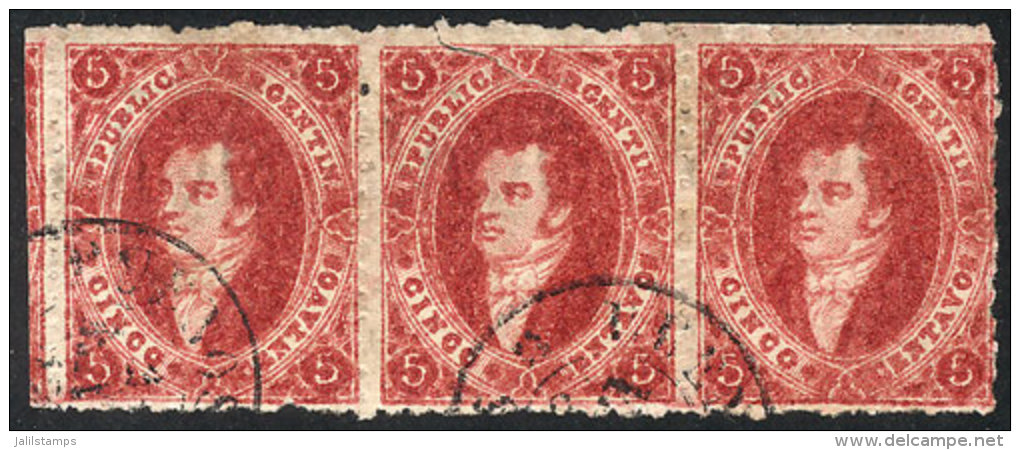 GJ.26, 5th Printing, Beautiful Used Strip Of 3 (the Stamp In The Center With Minor Defect), Very Nice And... - Oblitérés