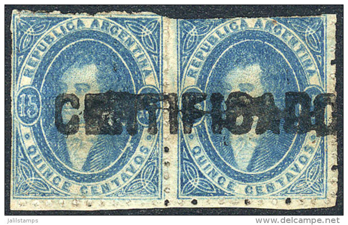 GJ.24, Beautiful Pair With Straightline CERTIFICADO Cancel, Very Nice! - Used Stamps
