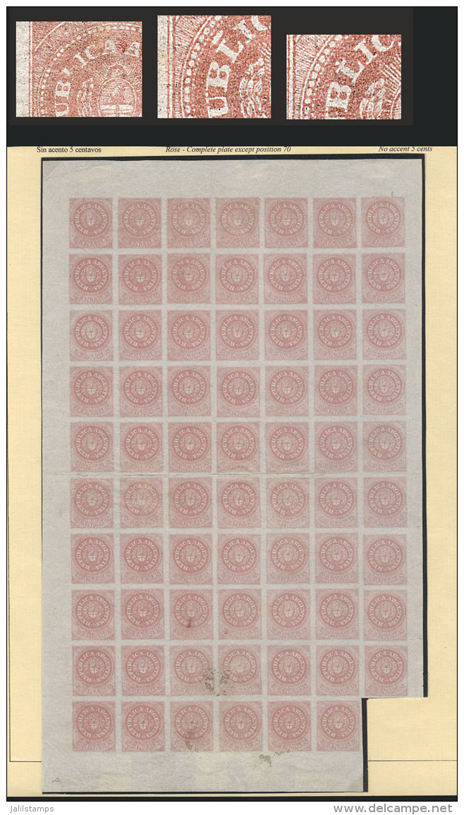 GJ.10 + 10a + 10b + 10c, 5c. Rose Without Accent, Sheet Of 69 Examples (only Missing Position 70), Mint No Gum,... - Neufs