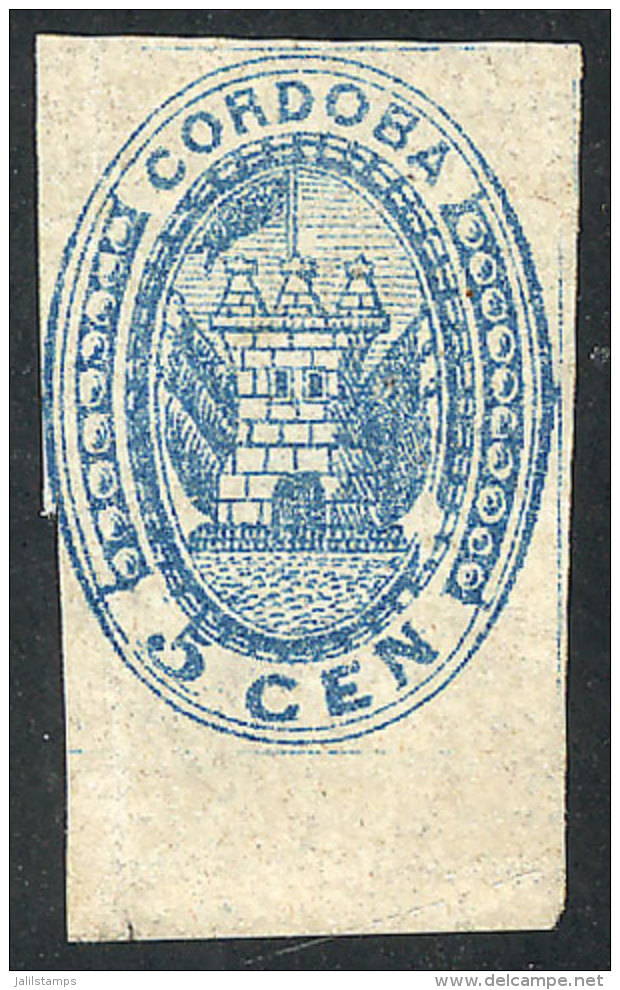 GJ.1, 5c. Blue, With Lower Sheet Margin, Very Fine Quality! - Cordoba (1858-1860)