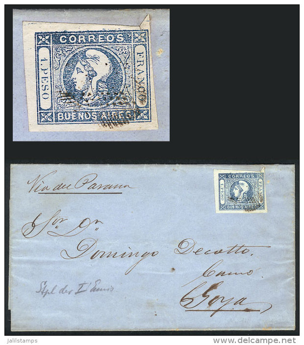 GJ.17, 1P. Light Blue, Very Nice Example Of Wide Margins, Franking A Folded Cover To Goya, Lightly Canceled By... - Buenos Aires (1858-1864)