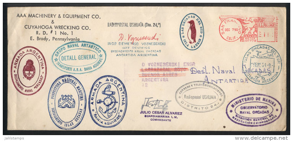 Cover Sent From USA To Buenos Aires On 7/DE/1961 And From There Forwarded To The Orkney Station, With Several... - Sonstige & Ohne Zuordnung