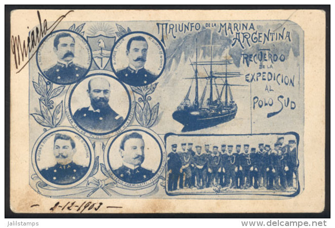 Victory Of The Argentine Navy, Souvenir Of The Expedition To The South Pole, View Of The Crew And The Ship... - Argentinien