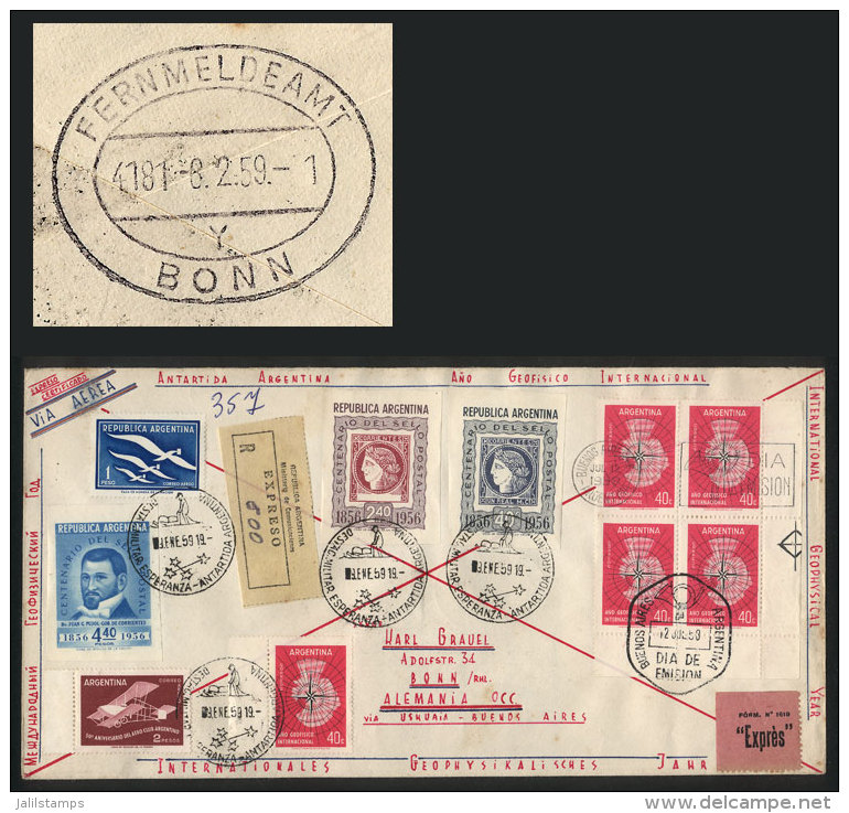 Registered Airmail Cover Sent From Esperanza Military Base To GERMANY On 9/JA/1959, With Handsome Postage And... - Autres & Non Classés