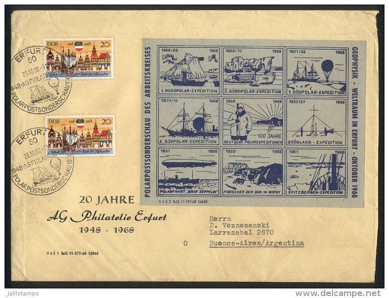 Cover Sent To Argentina On 26/OC/1968, With Block Of 9 Cinderellas Topic Polar Exploration, VF! - Andere & Zonder Classificatie