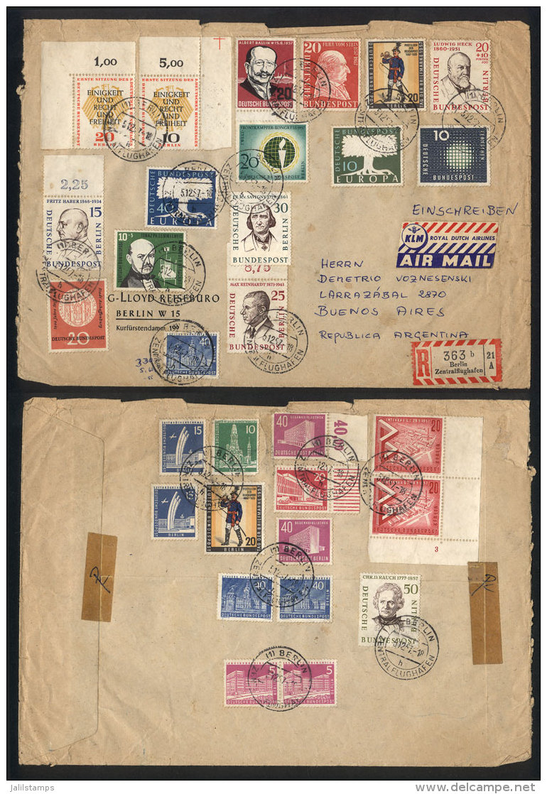 Registered Airmail Cover Sent To Argentina On 5/DE/1957, Very Nice Postage On Front And Back, In Total 30 Stamps! - Covers & Documents