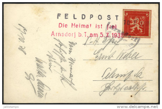 Postcard Dispatched In ARNSDORF On 5/OC/1938 (4 Days After The German Occupation Of That Territory By The Munich... - Région Des Sudètes