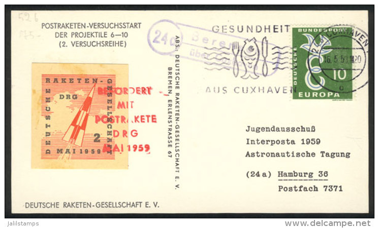 Card Sent On ROCKET Flight On 16/MAY/1959, With Cinderella And Special Handstamp, Very Nice! - Andere & Zonder Classificatie