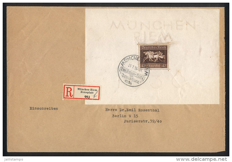 Cover Franked With Sc.B90 (Horse Racing), Sent By Registered Mail From München To Berlin On 26/JUL/1936, VF... - Autres & Non Classés