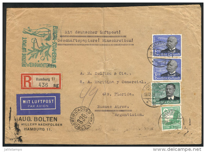 Commercial Cover Sent By Registered Airmail From Hamburg To Buenos Aires On 13/DE/1934, Franked With 8.05RM., With... - Andere & Zonder Classificatie