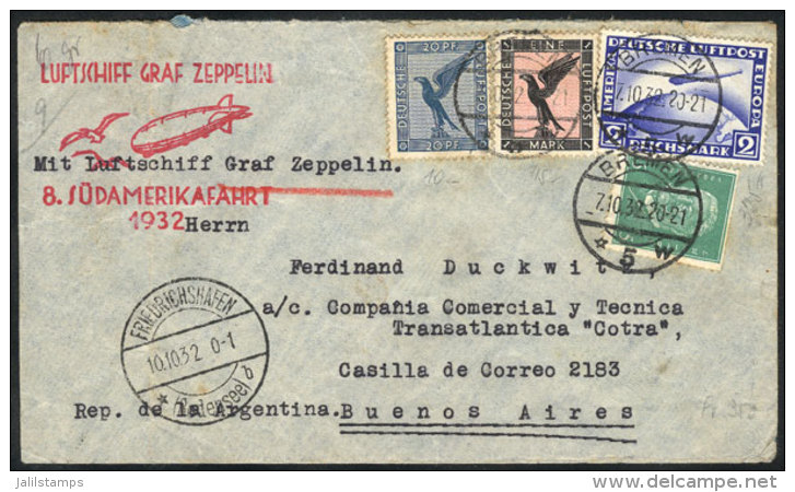 7/OC/1932 Berlin - Argentina, By Zeppelin: Cover Carried In The 8th Flight To South America Of 1932, Fine Quality! - Sonstige & Ohne Zuordnung