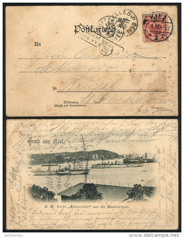 Rare Postcard (S.M. Yacht Kaiseradler Und Die Manöverflotte) Franked With 10Pf. And Sent From Kiel To Brussels... - Sonstige & Ohne Zuordnung